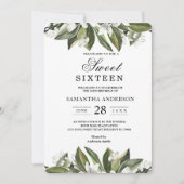 Invitation Aquarelle tendance Feuilles verts et fleurs blanch (Devant)