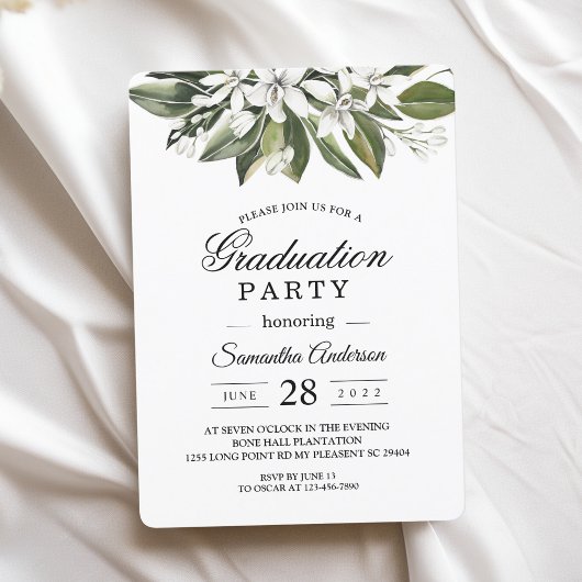 Invitation Aquarelle tendance Fleurs blanches & Feuilles