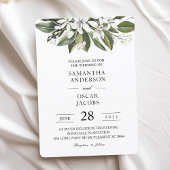 Invitation Aquarelle tendance Fleurs blanches & Feuilles