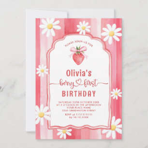 Invitation Aquarelle tendance fraise bébé premier anniversair