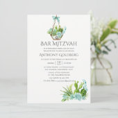 Invitation Aquarelle tendance Succulents Bar Mitzvah (Debout devant)