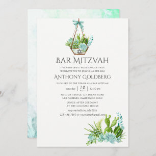 Invitation Aquarelle tendance Succulents Bar Mitzvah