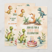Invitation Aquarelle tendance Trois Rex Troisième 3D Annivers (Devant / Derrière)