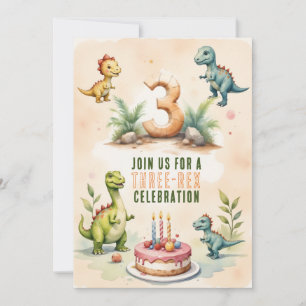 Invitation Aquarelle tendance Trois Rex Troisième 3D Annivers