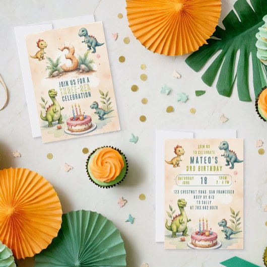 Invitation Aquarelle tendance Trois Rex Troisième 3D Annivers