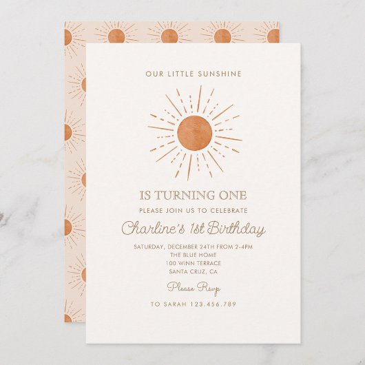 Invitation Aquarelle Terracota Sun Retro Simple 1er anniversa