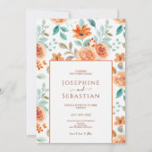 Invitation Aquarelle Terracotta Brûlé Orange Floral Mariage (Devant)