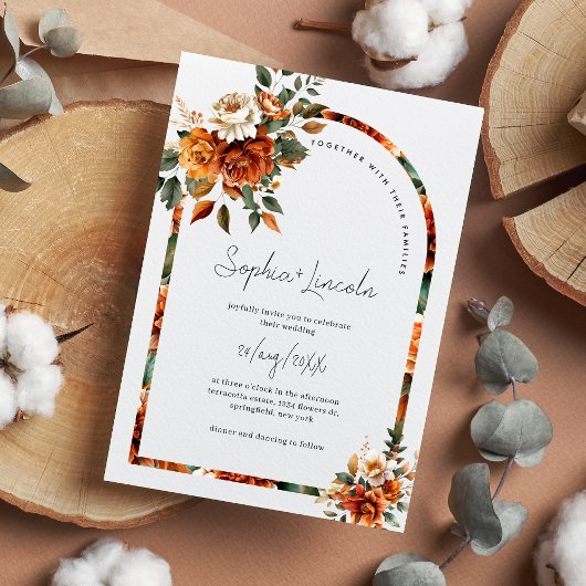 Invitation Aquarelle Terracotta Floral Boho Arch Mariage
