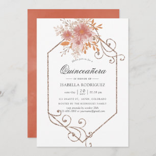 Invitation Aquarelle Terracotta géométrique Quinceañera