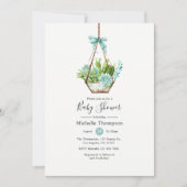 Invitation Aquarelle Terrarium en verre Baby shower de succul (Devant)