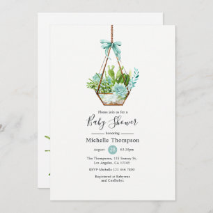 Invitation Aquarelle Terrarium en verre Baby shower de succul