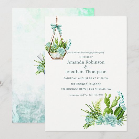 Invitation Aquarelle Terrarium en verre Fiançailles (Devant / Derrière)
