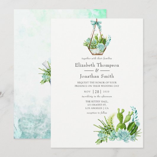 Invitation Aquarelle Terrarium en verre Mariage (Devant / Derrière)