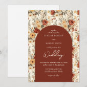 Invitation Aquarelle terre cuite et fleurs sauvages d'ivoire (Devant / Derrière)