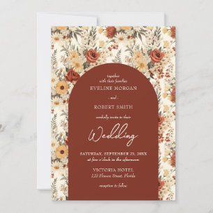 Invitation Aquarelle terre cuite et fleurs sauvages d'ivoire