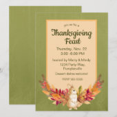 Invitation Aquarelle Thanksgiving Bunny, Acorns, Berries (Devant / Derrière)