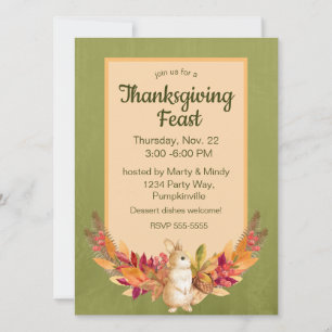 Invitation Aquarelle Thanksgiving Bunny, Acorns, Berries