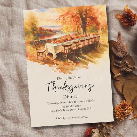 Invitation Aquarelle Thanksgiving Table extérieure