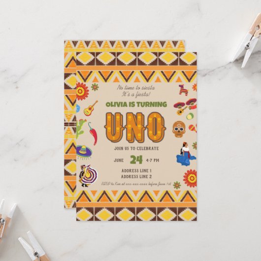 Invitation Aquarelle thème mexicain premier anniversaire (Devant/Arrière en situation)