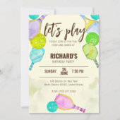 Invitation Aquarelle Thème Pickleball Fête d'anniversaire (Devant)