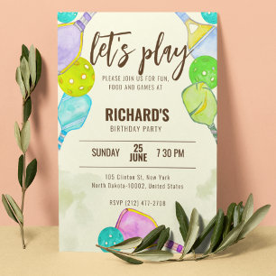 Invitation Aquarelle Thème Pickleball Fête d'anniversaire