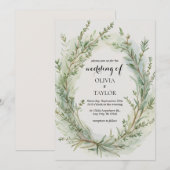 Invitation Aquarelle Thyme Rosemary Sprig Wreath Mariage (Devant / Derrière)