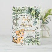 Invitation Aquarelle Tiger Cub Baby shower vert clair (Debout devant)