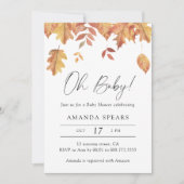 Invitation Aquarelle tombant baby shower d'automne feuille (Devant)