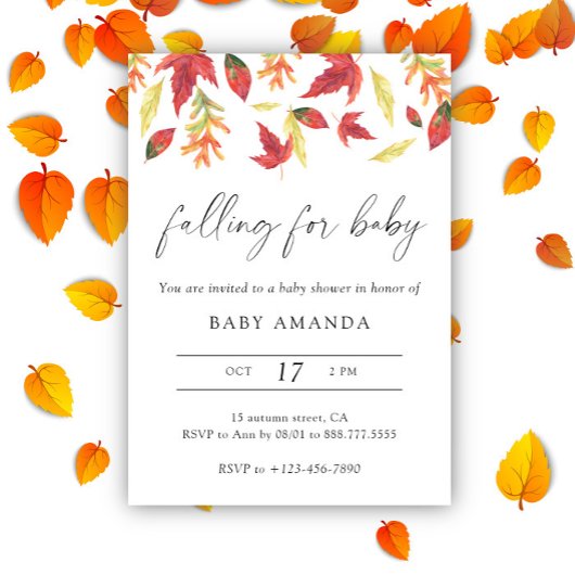 Invitation Aquarelle tombant pour le baby shower
