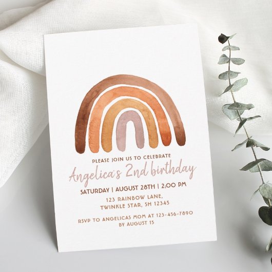 Invitation Aquarelle Tone Terre Arc-en-ciel 2e anniversaire