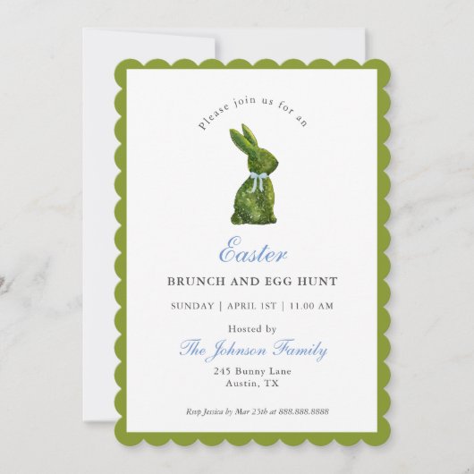 Invitation Aquarelle Topiary Bunny Pâques Brunch (Devant)