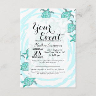 Invitation Aquarelle Tortue de mer Turquoise sur des bandes T