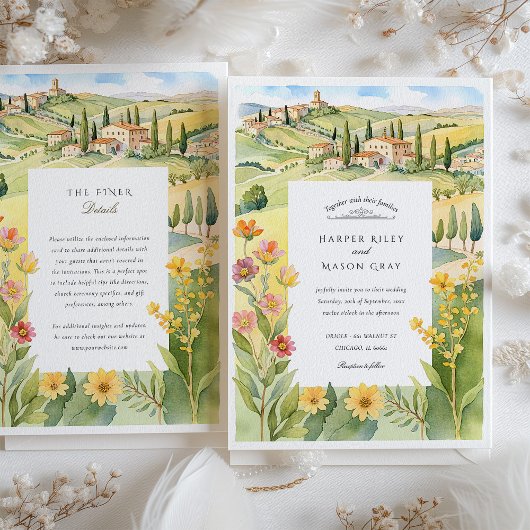 Invitation Aquarelle Toscane Campagne Mariage