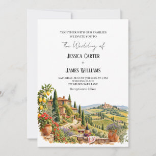 Invitation Aquarelle Toscane Italie Vignoble Mariage Vintage