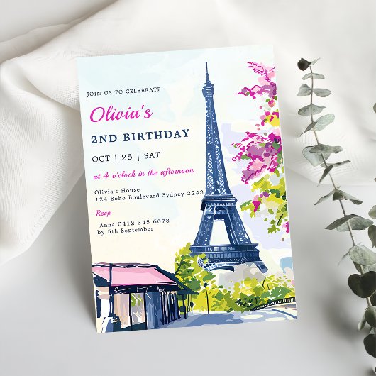 Invitation Aquarelle Tour Eiffel Paris 2ème anniversaire
