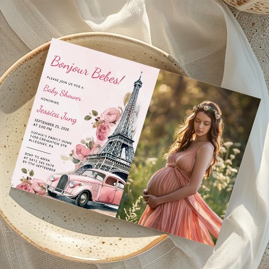 Invitation Aquarelle Tour Eiffel Paris Baby shower photo