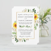 Invitation Aquarelle tournesol blanc Floral Mariage or (Debout devant)