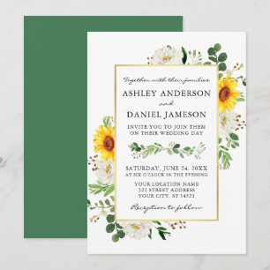Invitation Aquarelle tournesol blanc Floral Mariage or