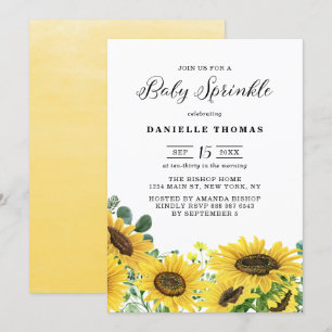 Invitation Aquarelle tournesol et Eucalyptus Bébé saupoudrée
