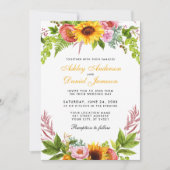 Invitation Aquarelle Tournesol Floral Jaune doré Mariage (Devant)