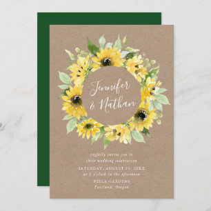 Invitation Aquarelle Tournesol Floral Wreath Russe Mariage
