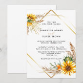 Invitation Aquarelle tournesol géométrique Mariage rustique (Devant / Derrière)