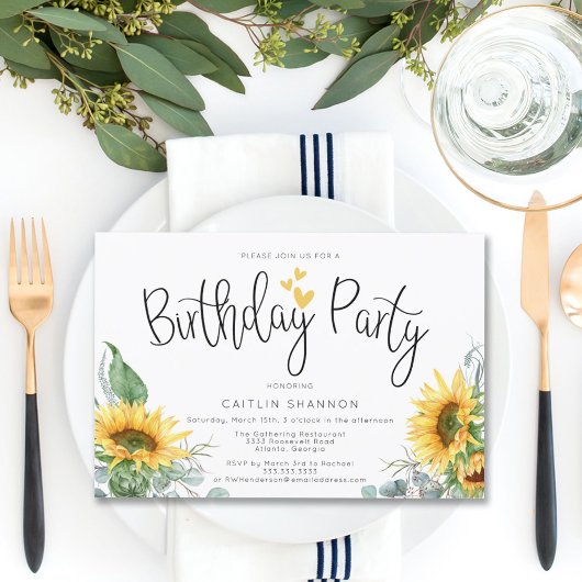 Invitation Aquarelle Tournesol Jaune Plaid Anniversaire