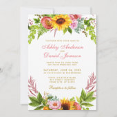 Invitation Aquarelle Tournesol Mariage Floral Or rose (Devant)