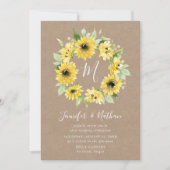Invitation Aquarelle tournesol Monogramme Wreath | MARIAGE (Devant)