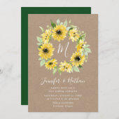 Invitation Aquarelle tournesol Monogramme Wreath | MARIAGE (Devant / Derrière)