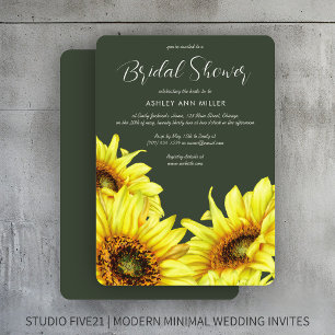 Invitation Aquarelle Tournesol Moss Wedding shower vert