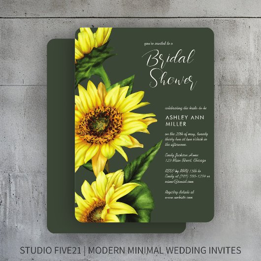 Invitation Aquarelle Tournesol Moss Wedding shower vert