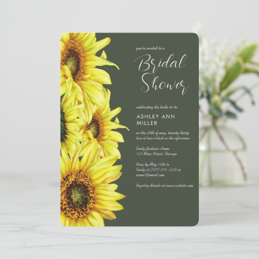 Invitation Aquarelle Tournesol Moss Wedding shower vert (Debout devant)