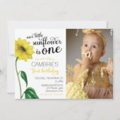 Invitation Aquarelle Tournesol photo premier anniversaire (Devant)